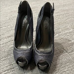 GUESS Glittery Silver/purple  Peep Toe Heels